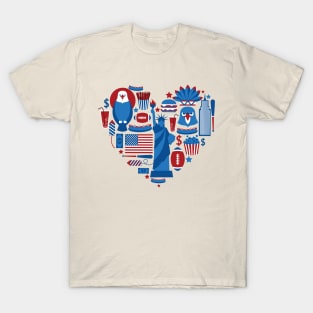 America's Symbols In Heart Shape T-Shirt